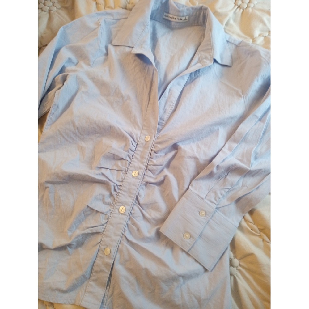 Abercromie And Fitch Women's Cinched Button Up  Shirt Light Blue Stetch Comfy